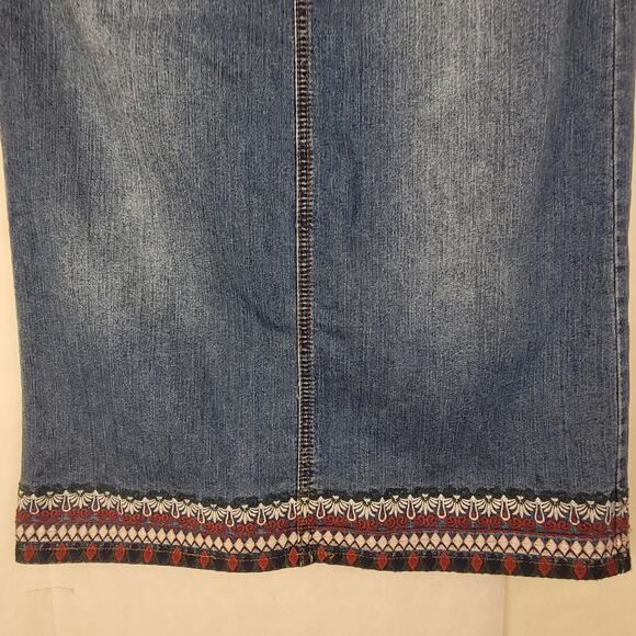 Christopher and Banks embroidered denim midi skirt Size 12 back slit Y2K Boho - Picture 5 of 10
